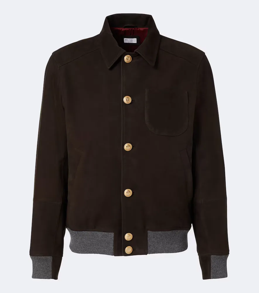 Cashmere-Trimmed Leather Blouson Jacket