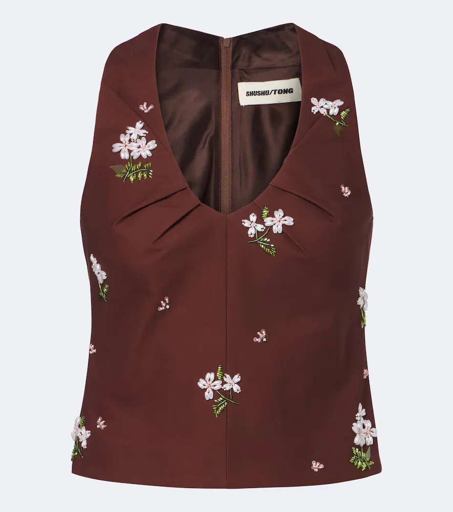 Embellished Halterneck Cotton Top by Shushutong