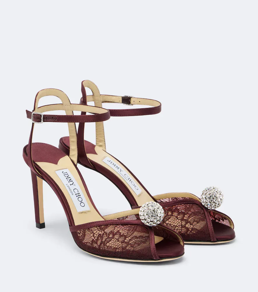 Sacora Crystal-Embellished Lace Sandals by Jimmy Choo