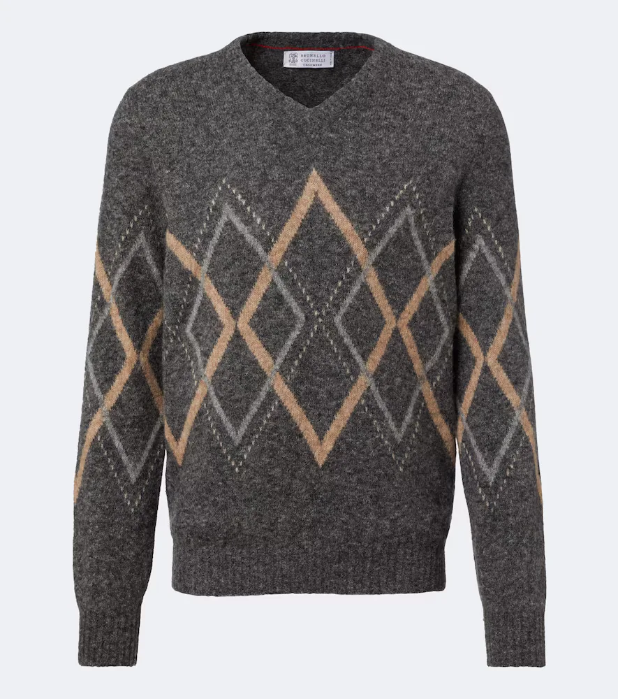 Argyle Alpaca, Cashmere, and Wool-Blend Sweater