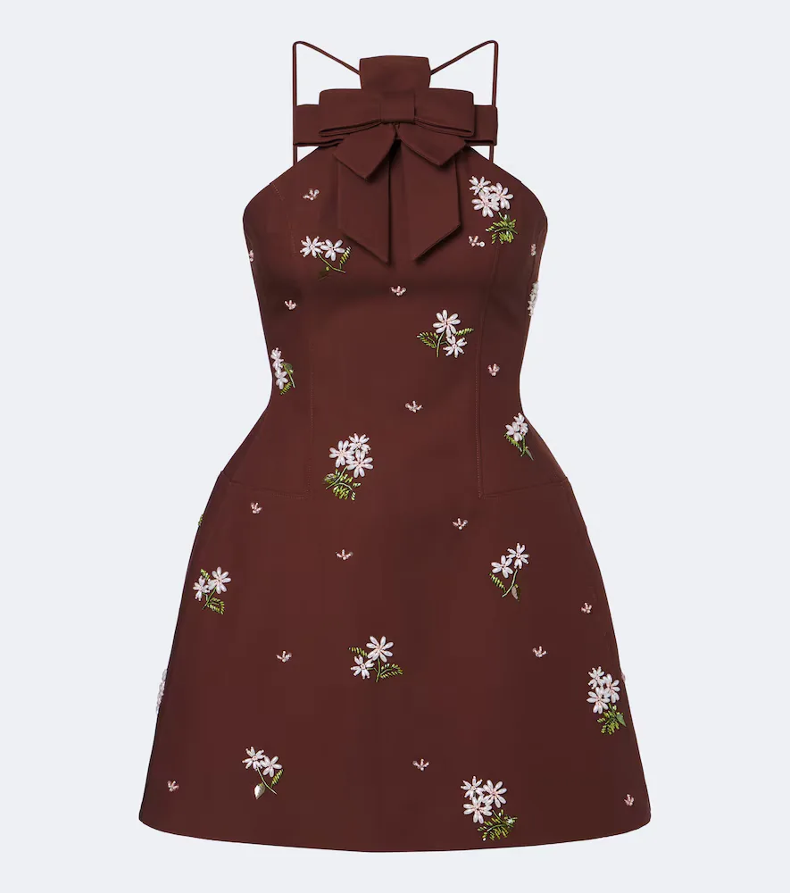 Embellished Halterneck Cotton Minidress by Shushutong