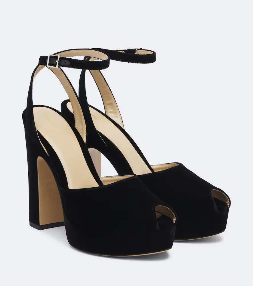 Velvet Platform Peep-Toe Pumps by FENDI
