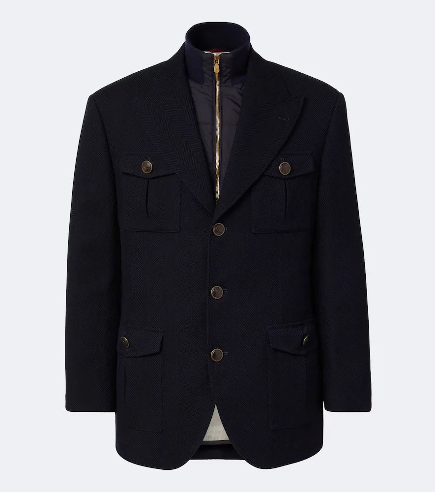 Herringbone Layered Wool and Cotton Jacket by Brunello Cucinelli
