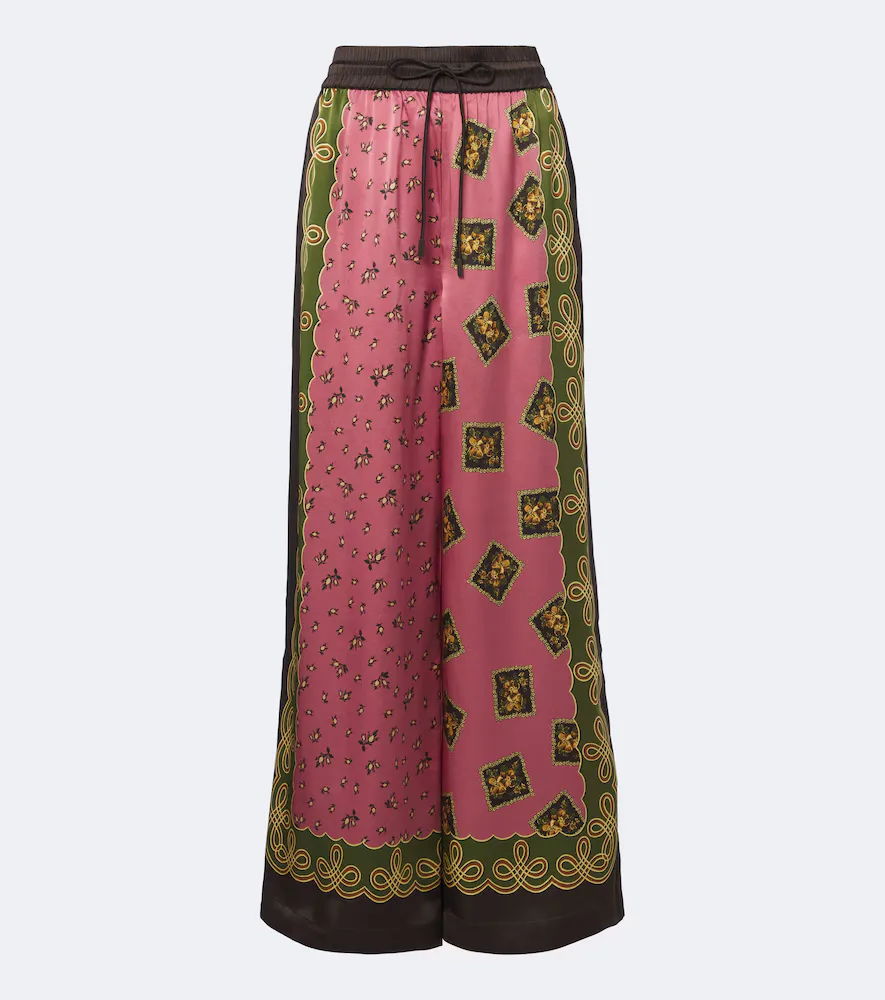 Lacey Printed Silk Twill Palazzo Pants by Alemais
