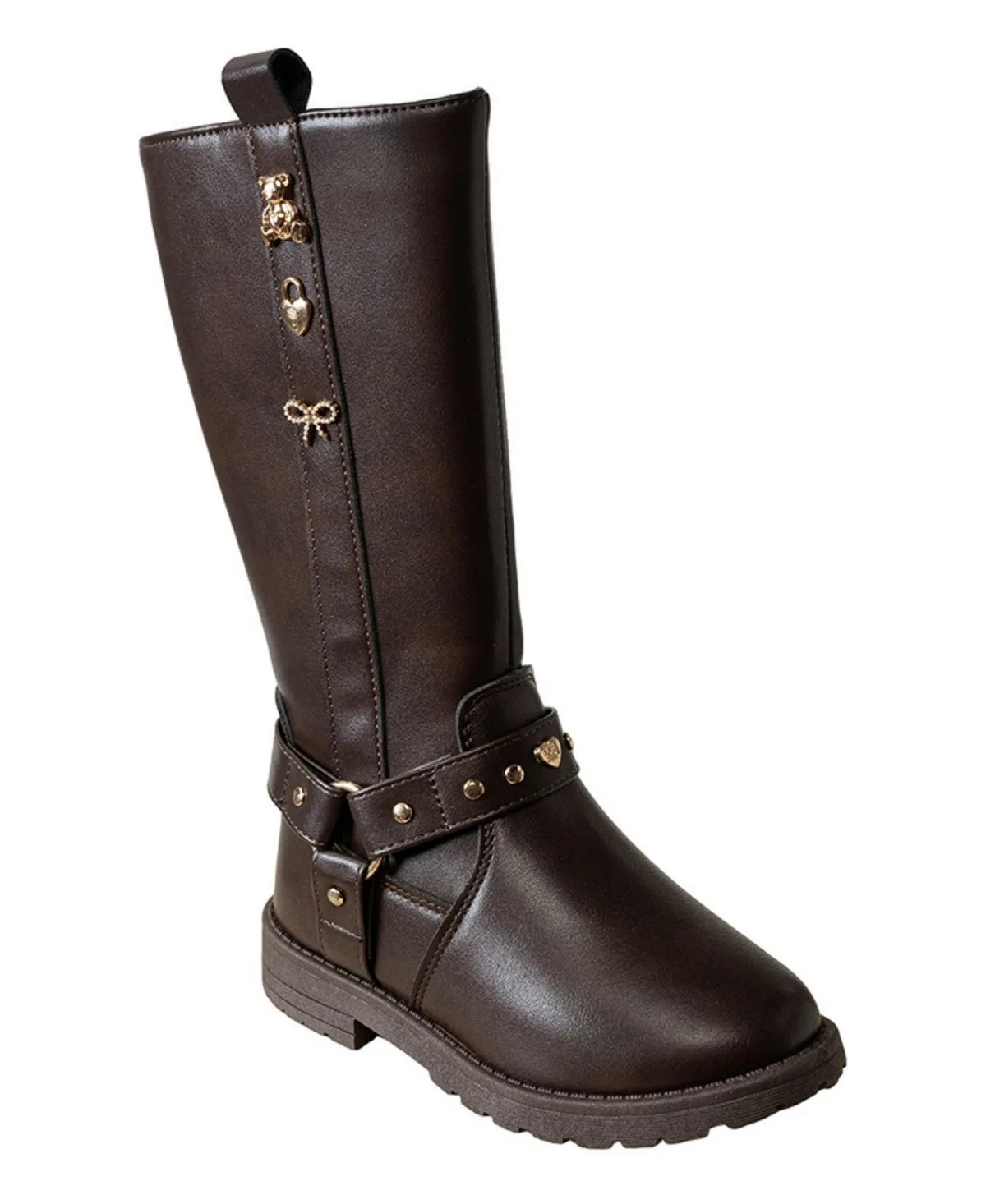 Rider Boot with Charm Details and Studded Harness Strap by bebe