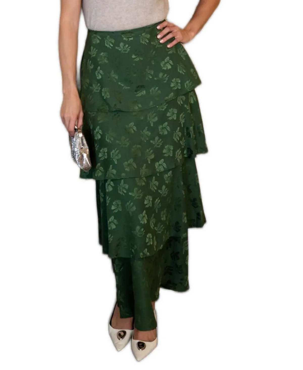 Brenda Tiered Floral Maxi Skirt - Emerald Floral Jacquard by Eddy