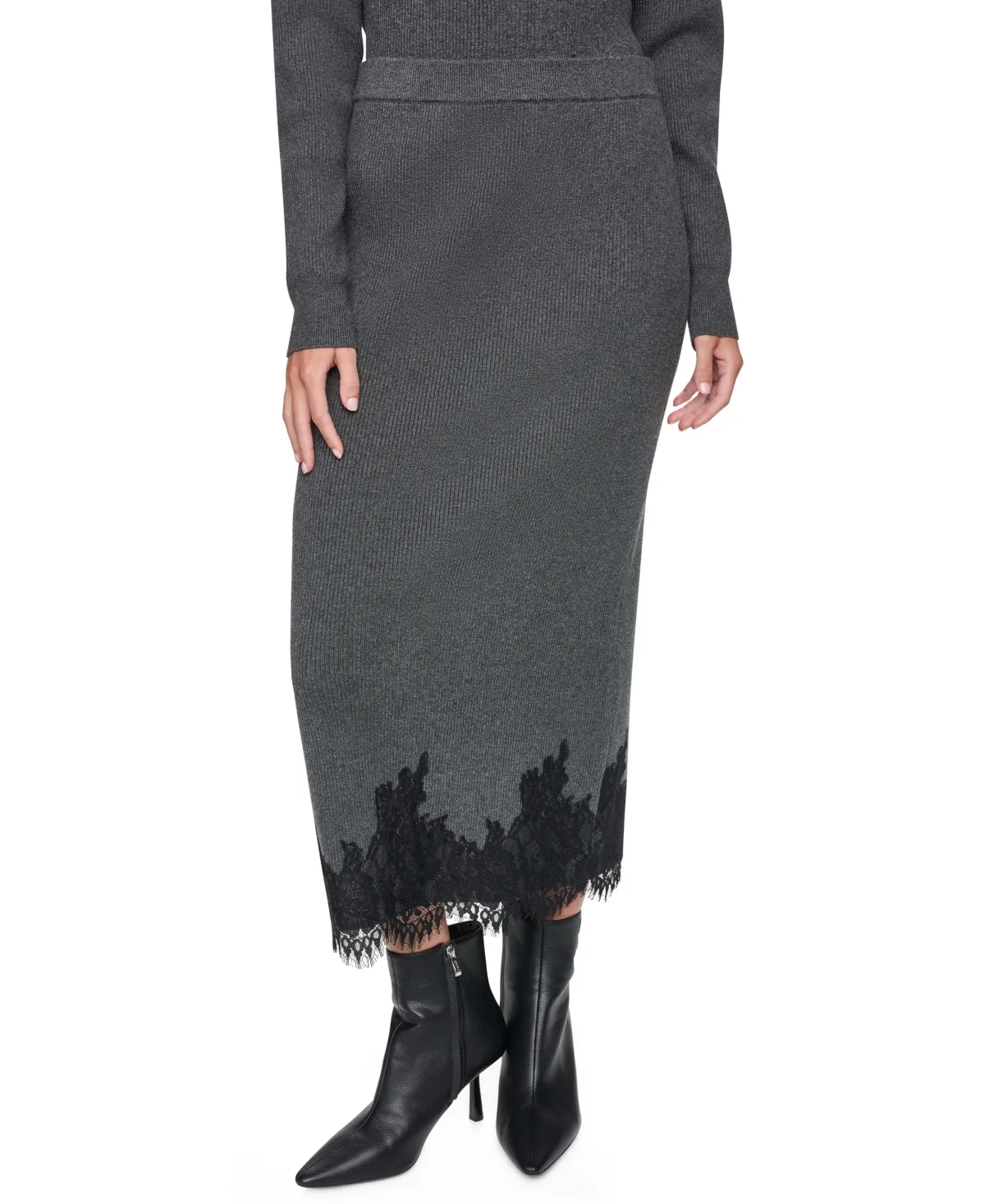 Lace-Trim High-Waisted Midi Skirt by DKNY