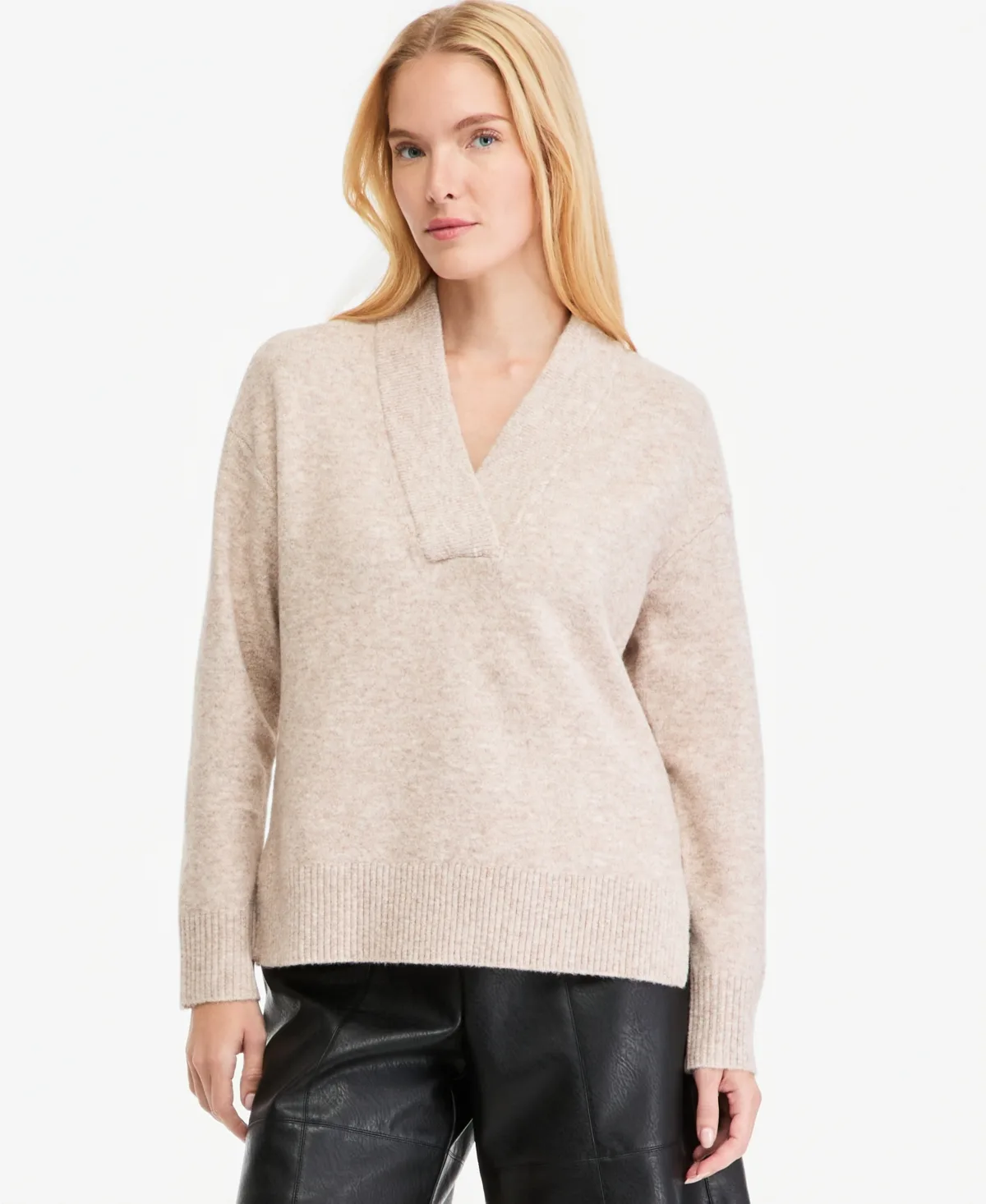 Long-Sleeve Overlap V-Neck Sweater by On 34th
