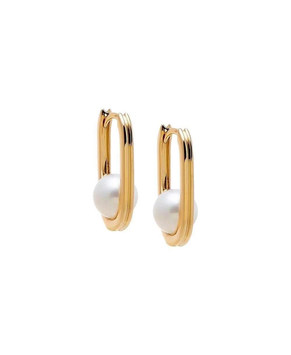 Imitation Pearl Oval Huggie Hoop Earrings by By Adina Eden