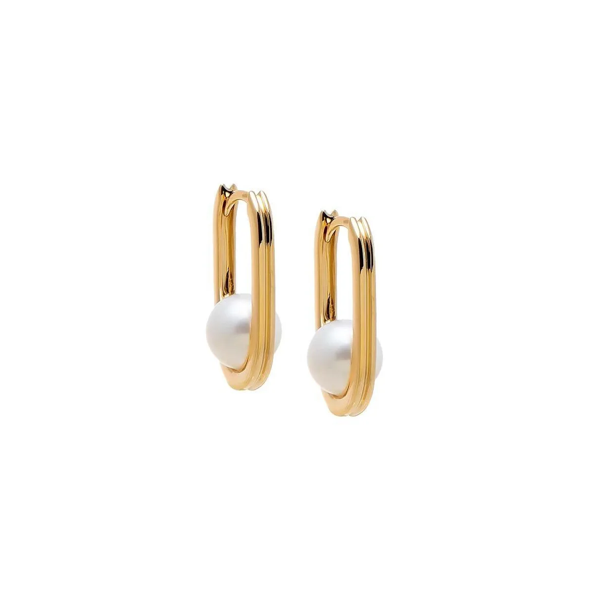 Imitation Pearl Oval Huggie Hoop Earrings