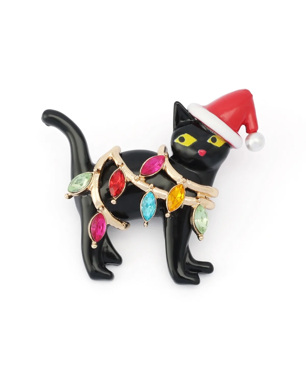 Glass Crystal and Imitation Pearl Gold-Tone Lighted Cat Brooch by Betsey Johnson