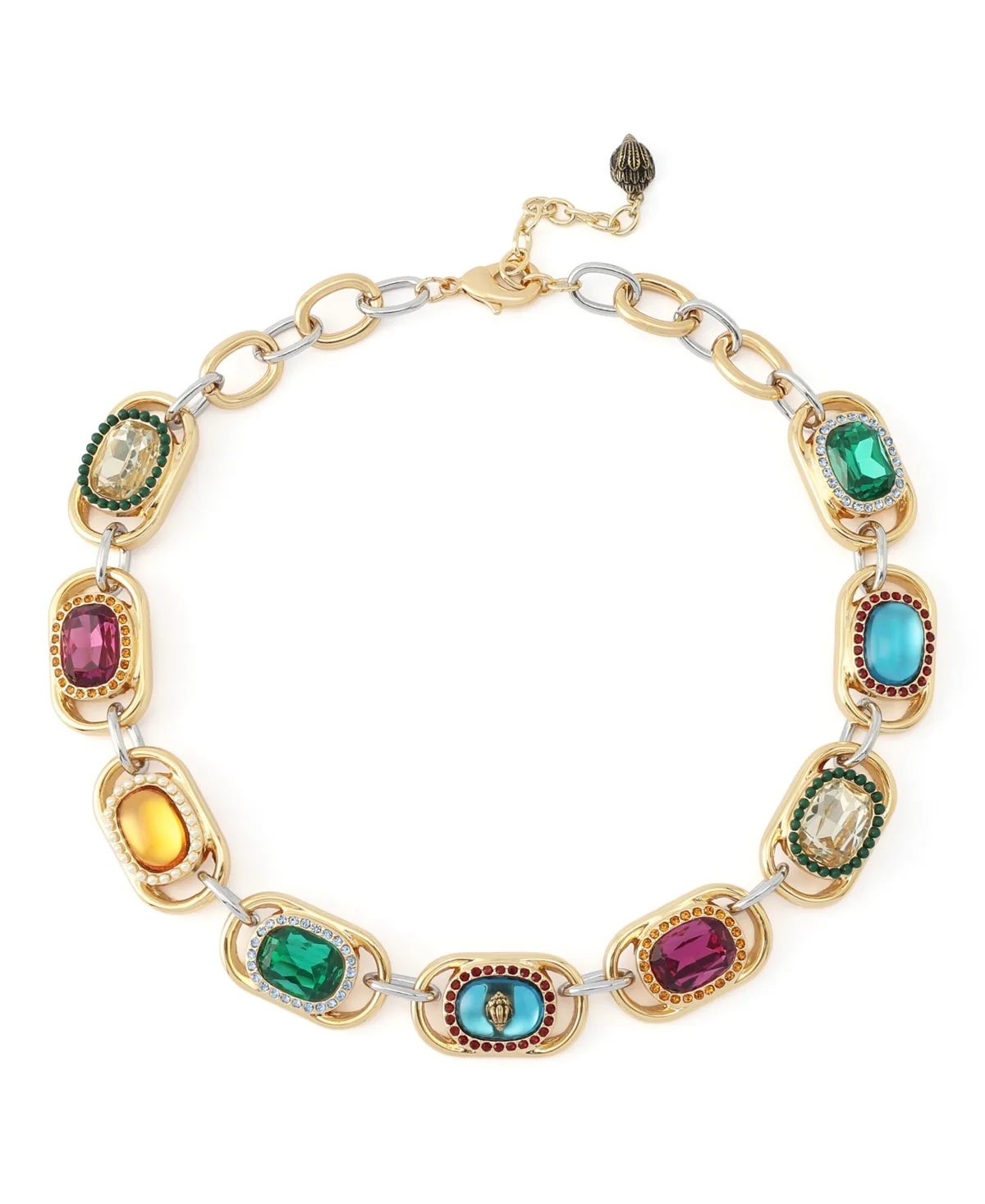 Multi-Stone Glass Crystal and Imitation Pearl Two-Tone Gemstone Chain Necklace by Kurt Geiger
