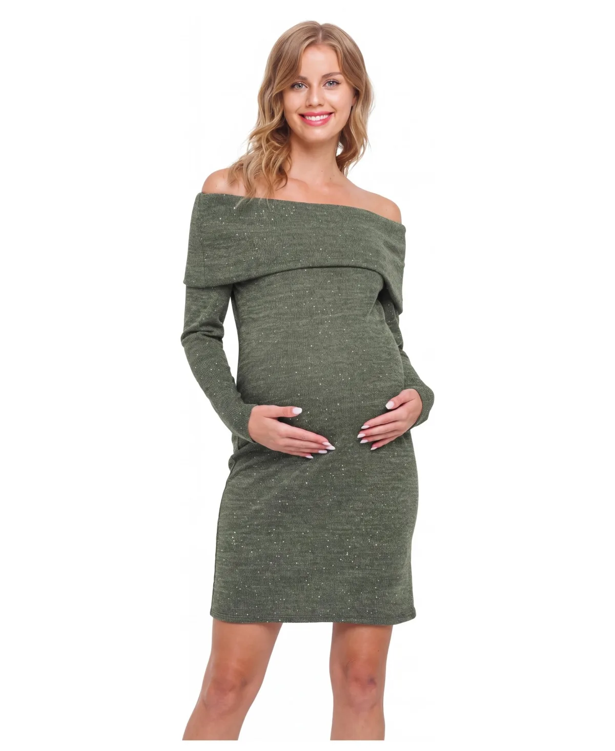 Off-the-Shoulder Sequin-Glitter Long-Sleeve Mini Dress by Hello Miz