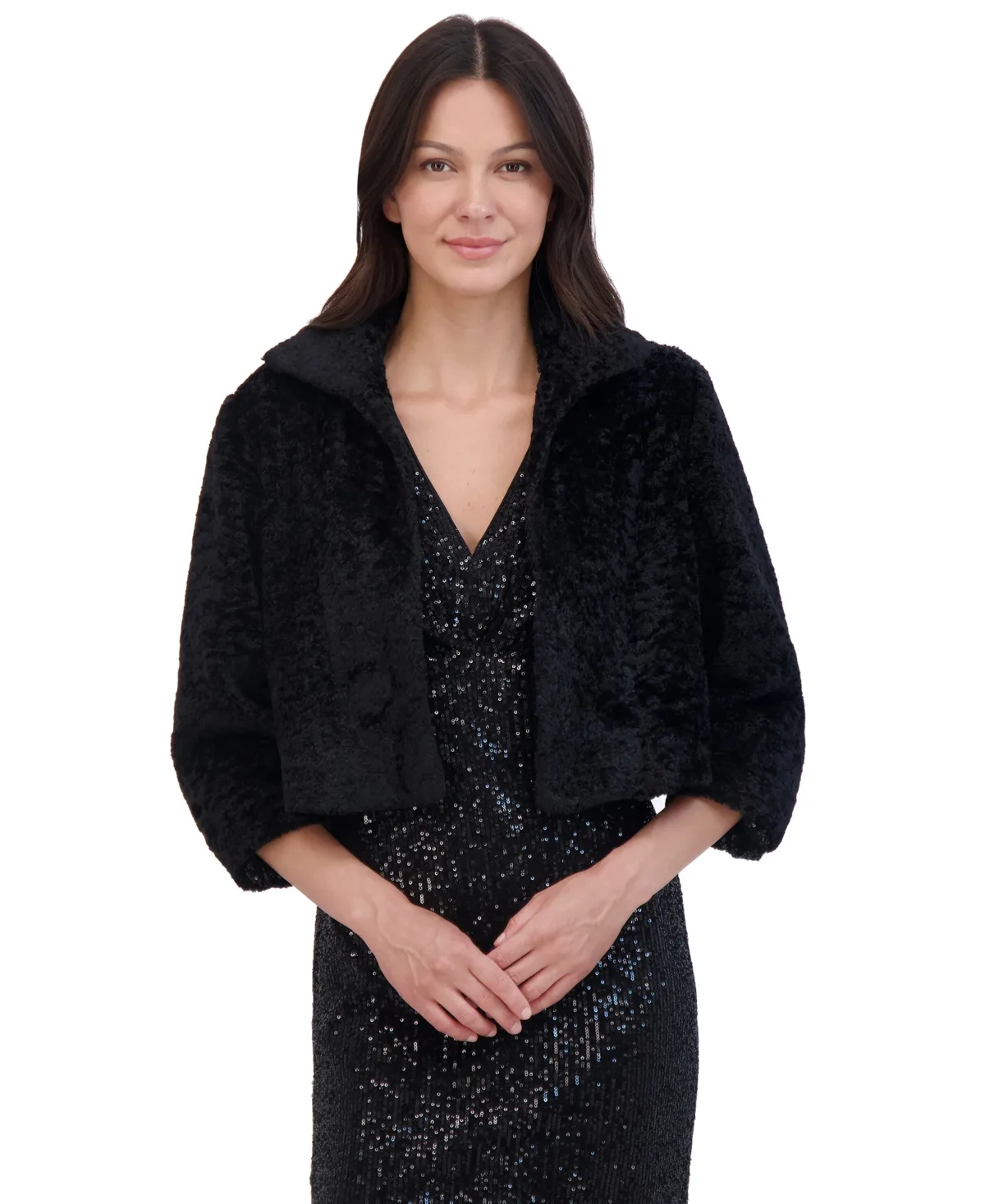 Furbie Faux Fur Cropped 3/4-Sleeve Bolero by Eliza J