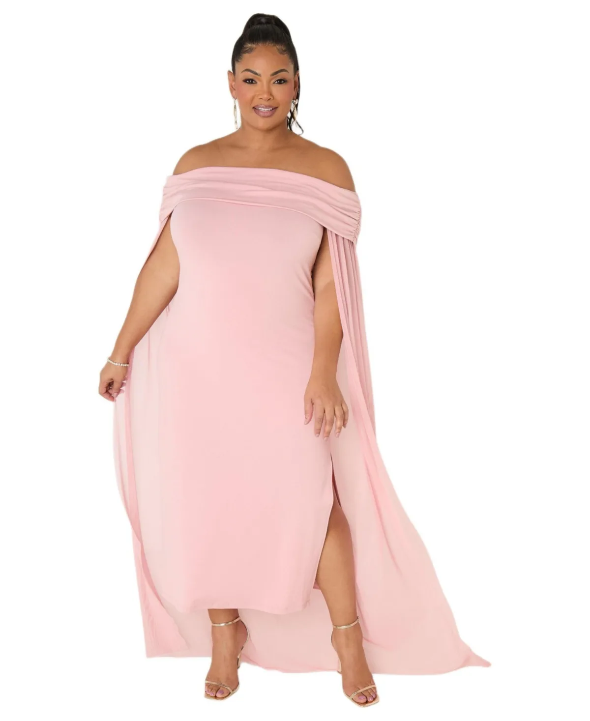Off the Shoulder Cape Dress by Ashley Stewart