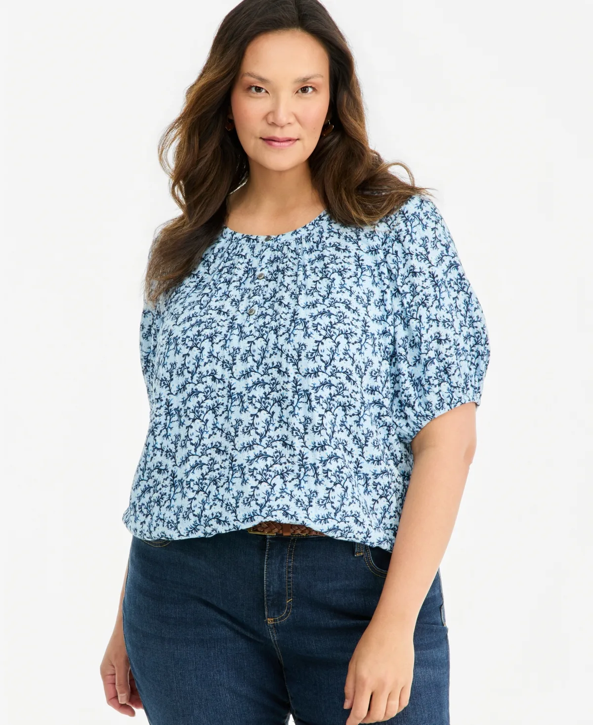 Floral Bubble Henley Top by Style & Co
