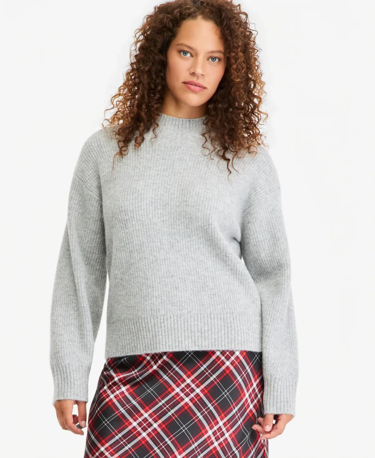 Mock-Neck Relaxed Barrel Sleeve Sweater by On 34th