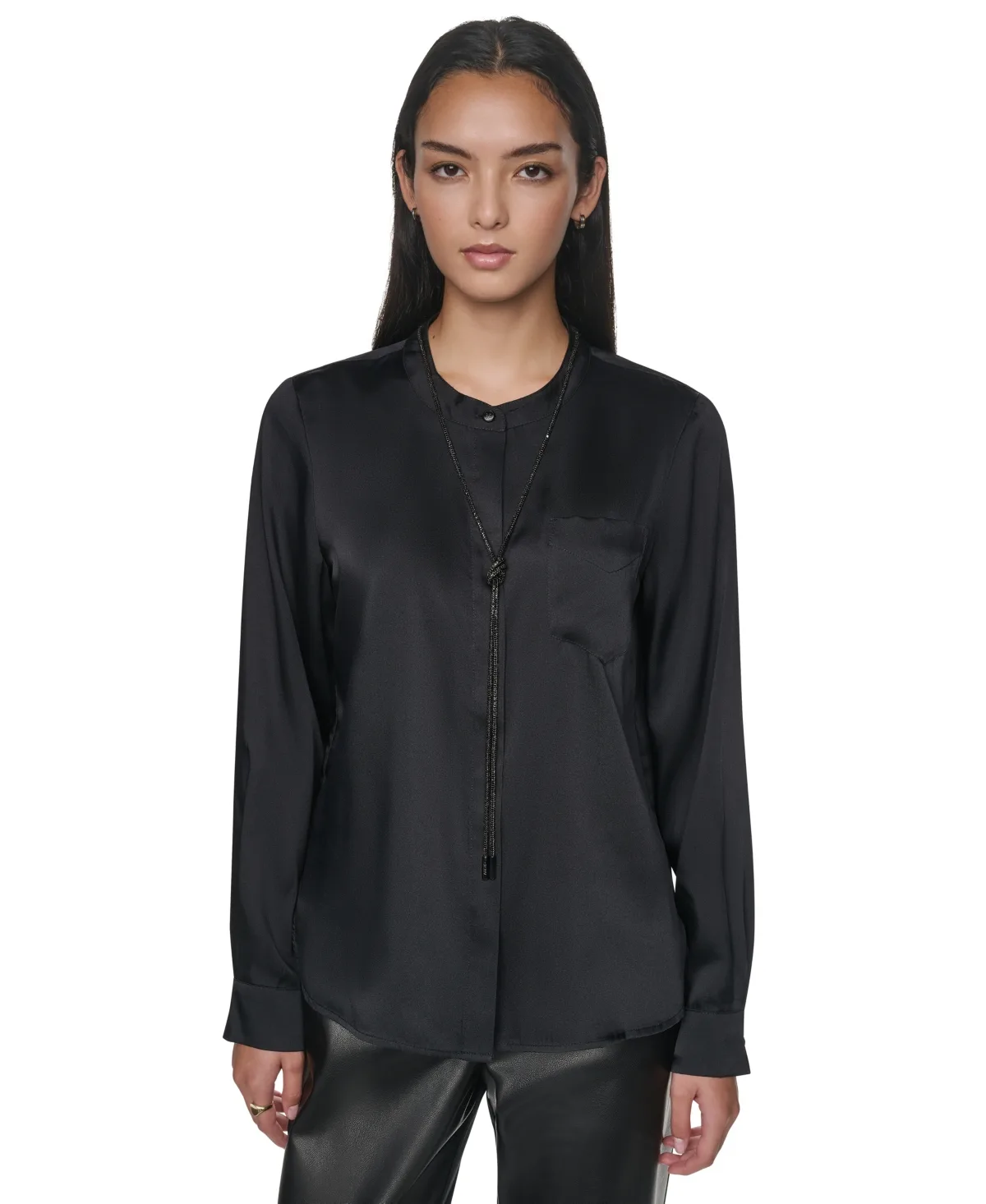 Embellished Long-Sleeve Collared Blouse by DKNY