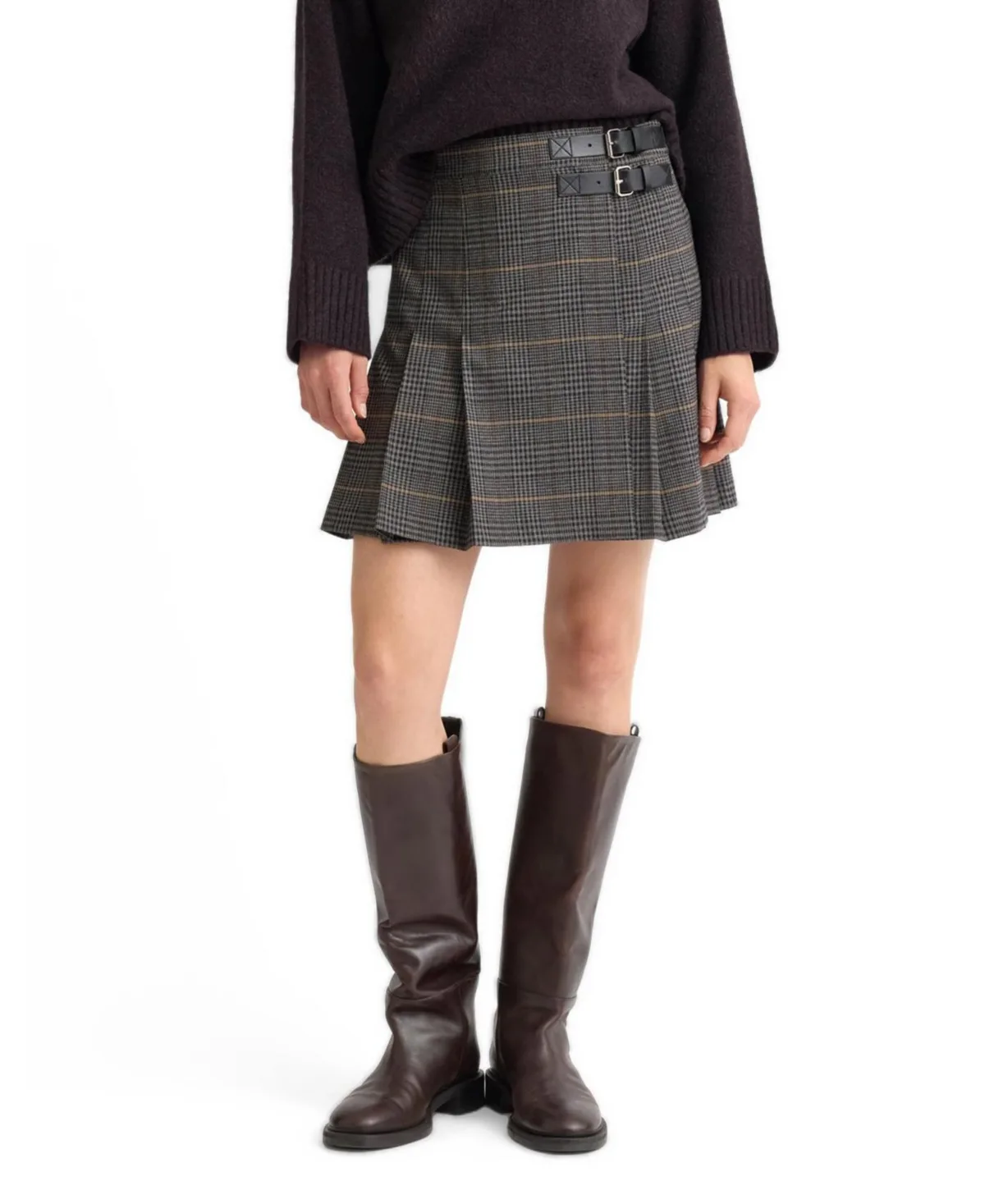 Checked Buckle A-Line Pleated Skirt by Albaray
