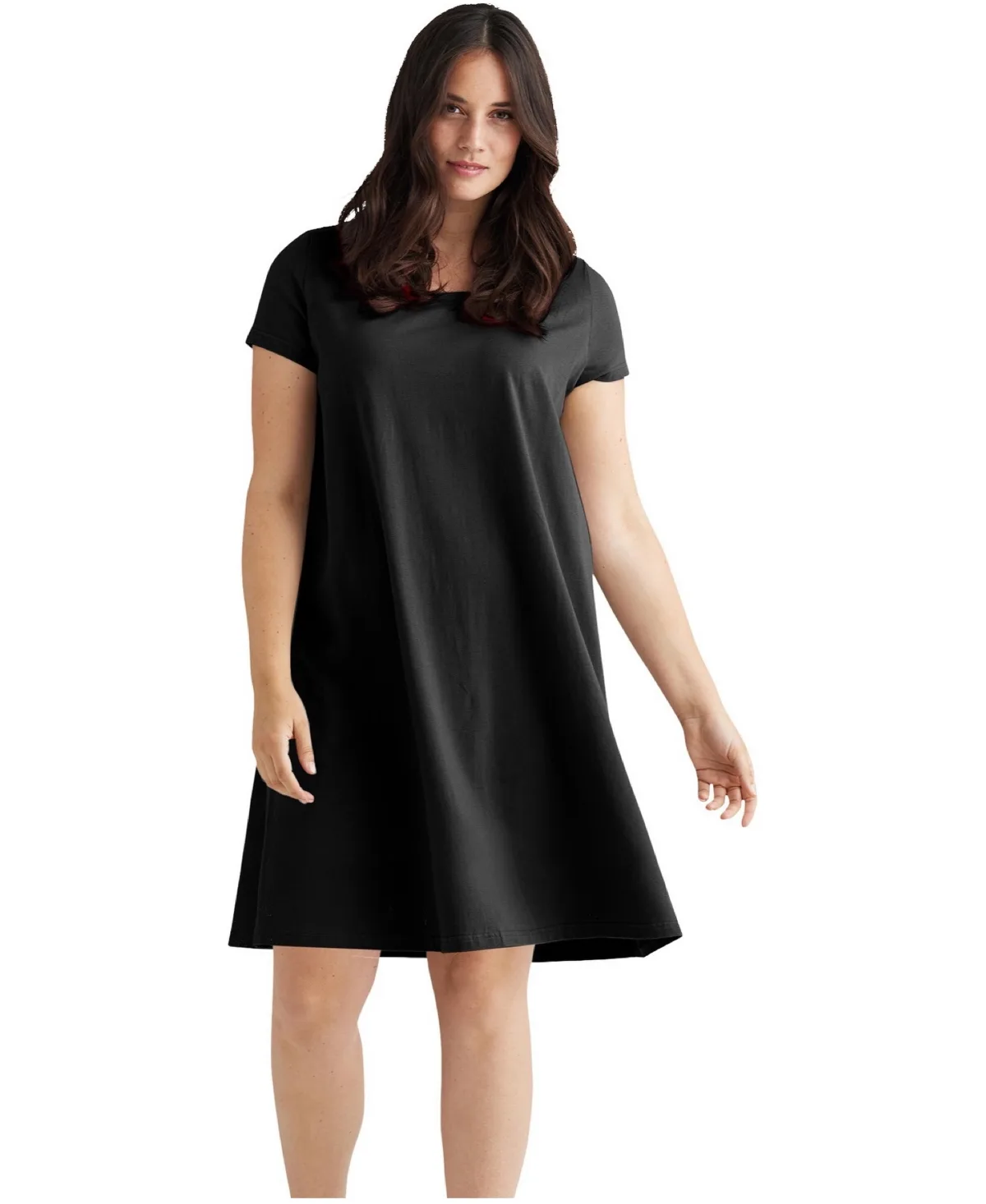 Cotton Spandex A-Line Scoop Neck Short Sleeve Tee Dress by Ellos