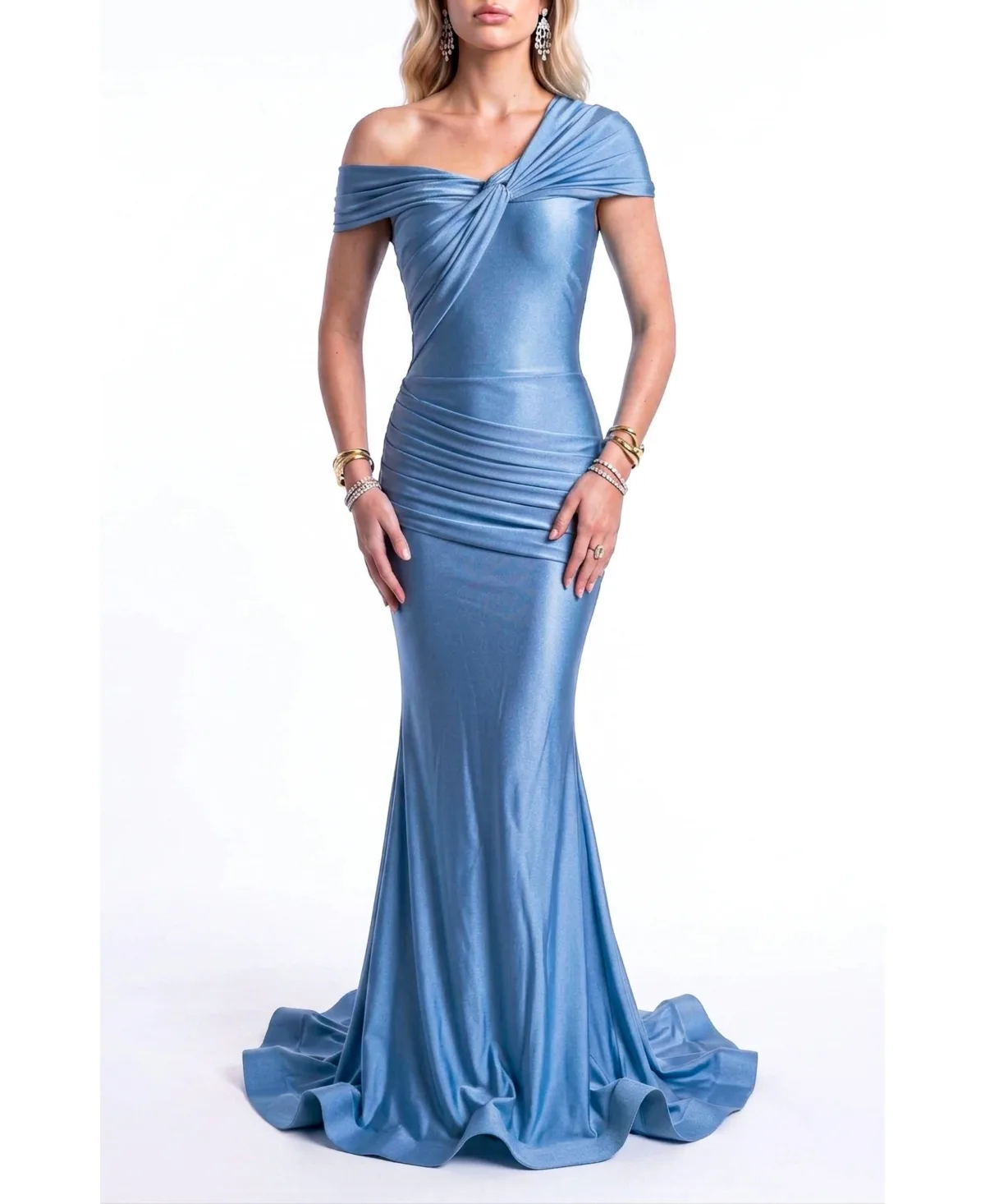 One Shoulder Twist Ruched Mermaid Evening Gown by Jessica Angel