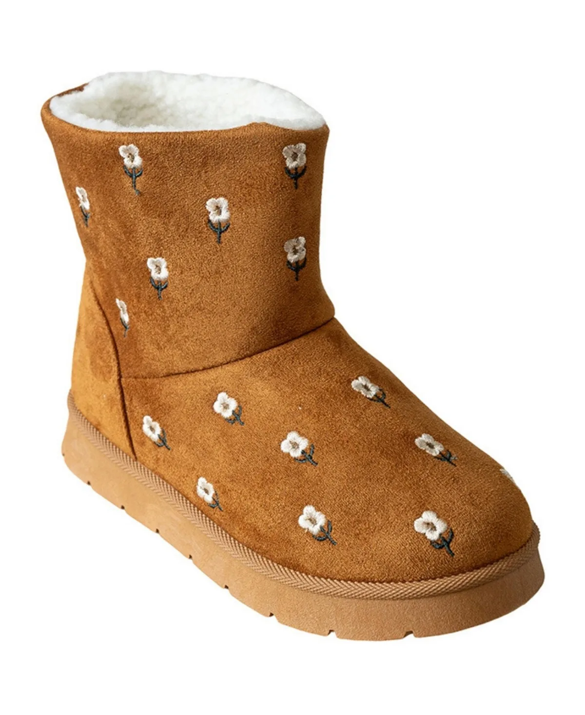 Cozy Floral-Embroidered Rounded Toe Boots by bebe