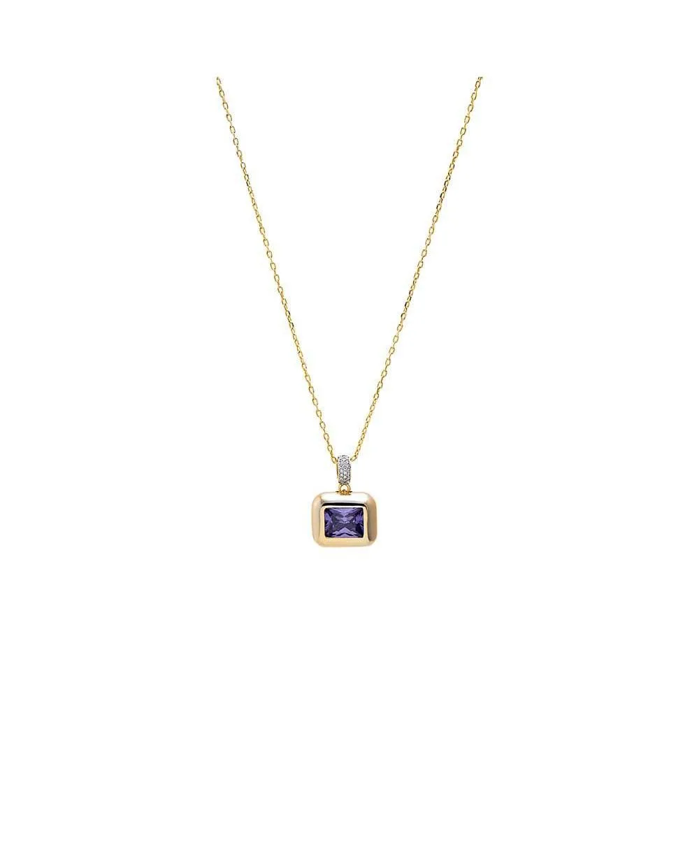 CZ 14K Gold Plated Amethyst Emerald Cut Pendant Necklace by By Adina Eden