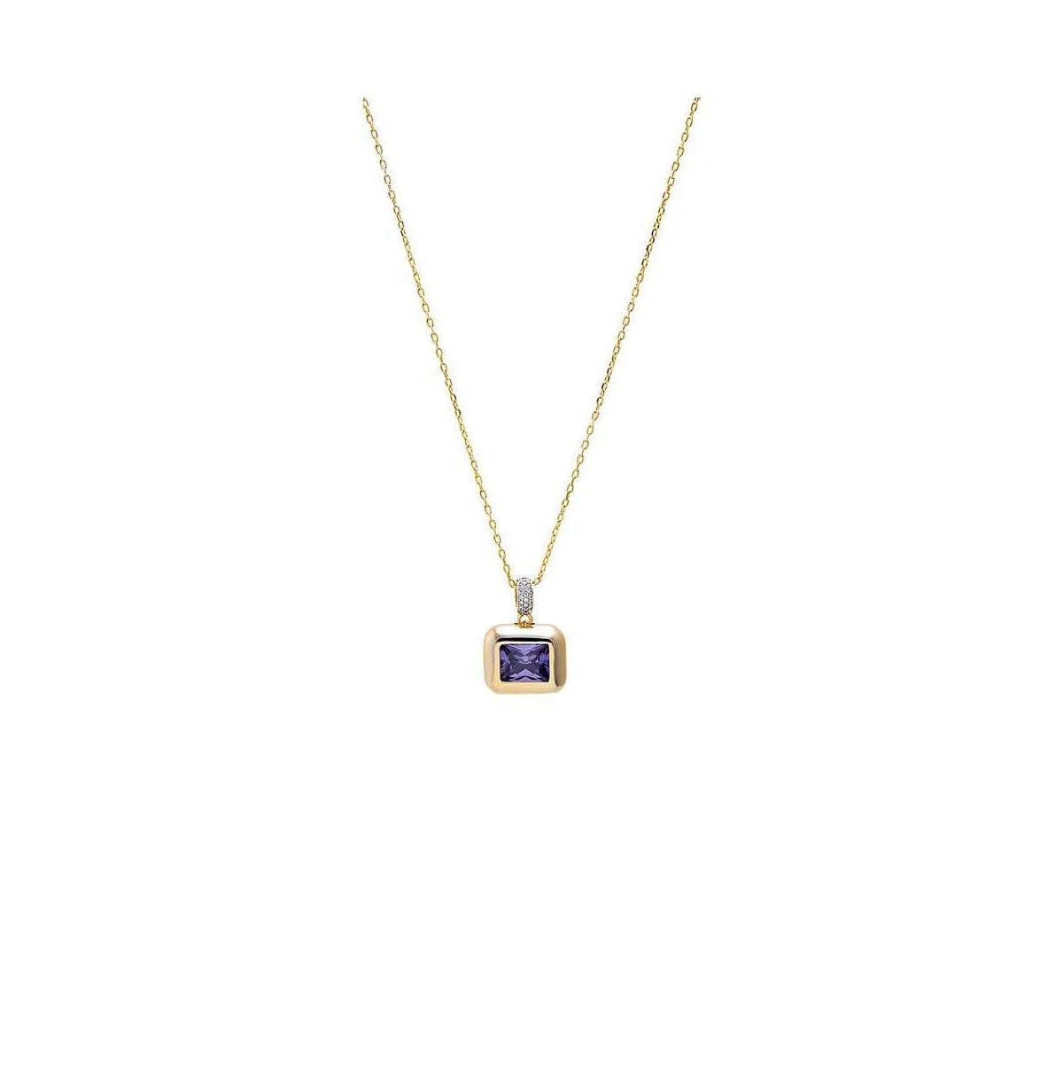 CZ 14K Gold Plated Amethyst Emerald Cut Pendant Necklace by By Adina Eden