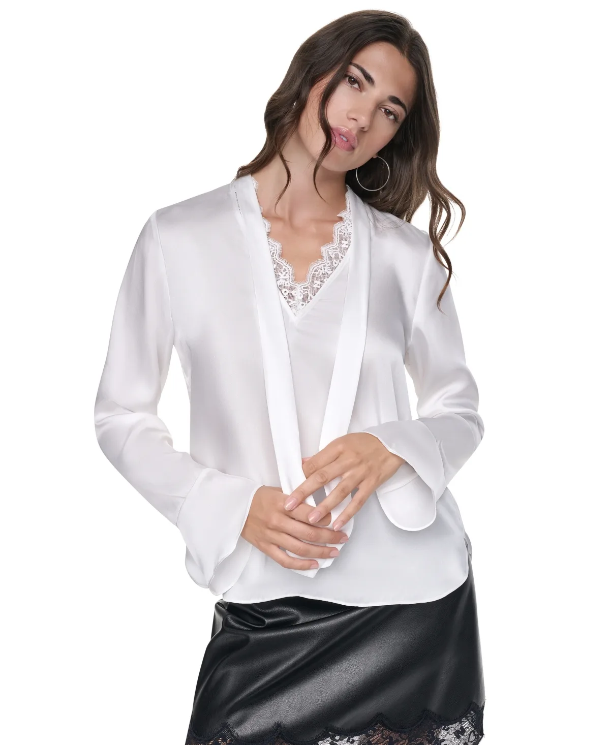 Tie-Front Bell-Sleeve Lace Blouse by DKNY