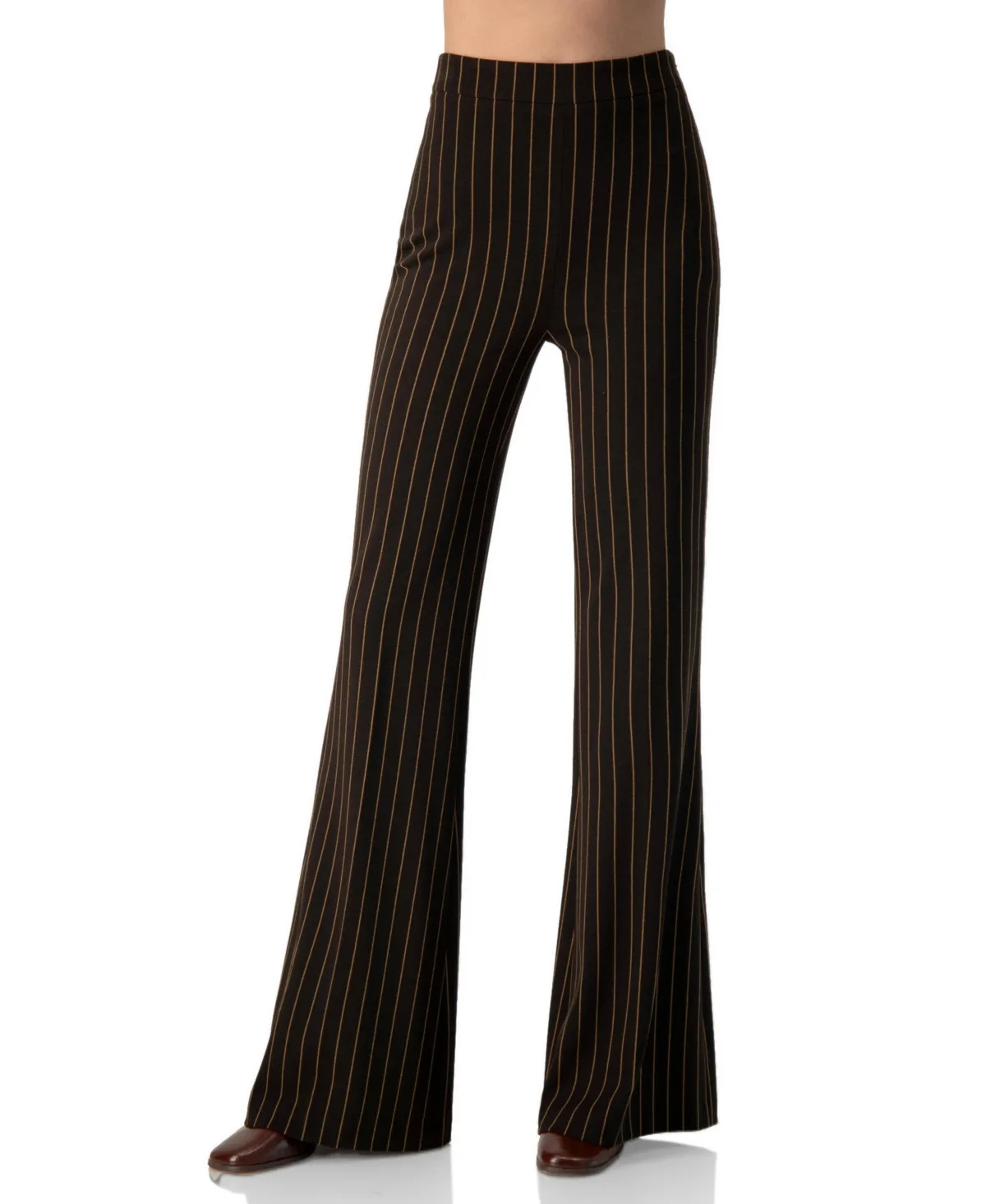 Pinstripe High-Waist Wide-Leg Flared Trousers by Ivonne