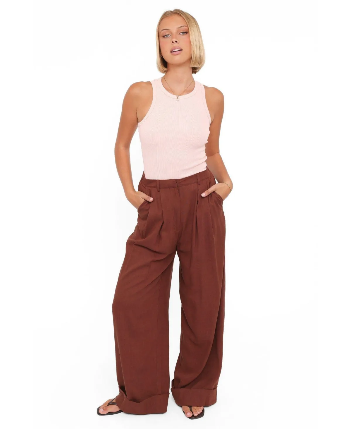 Elinor High-Rise Wide-Leg Cuffed Linen-Blend Pants by Petal and Pup