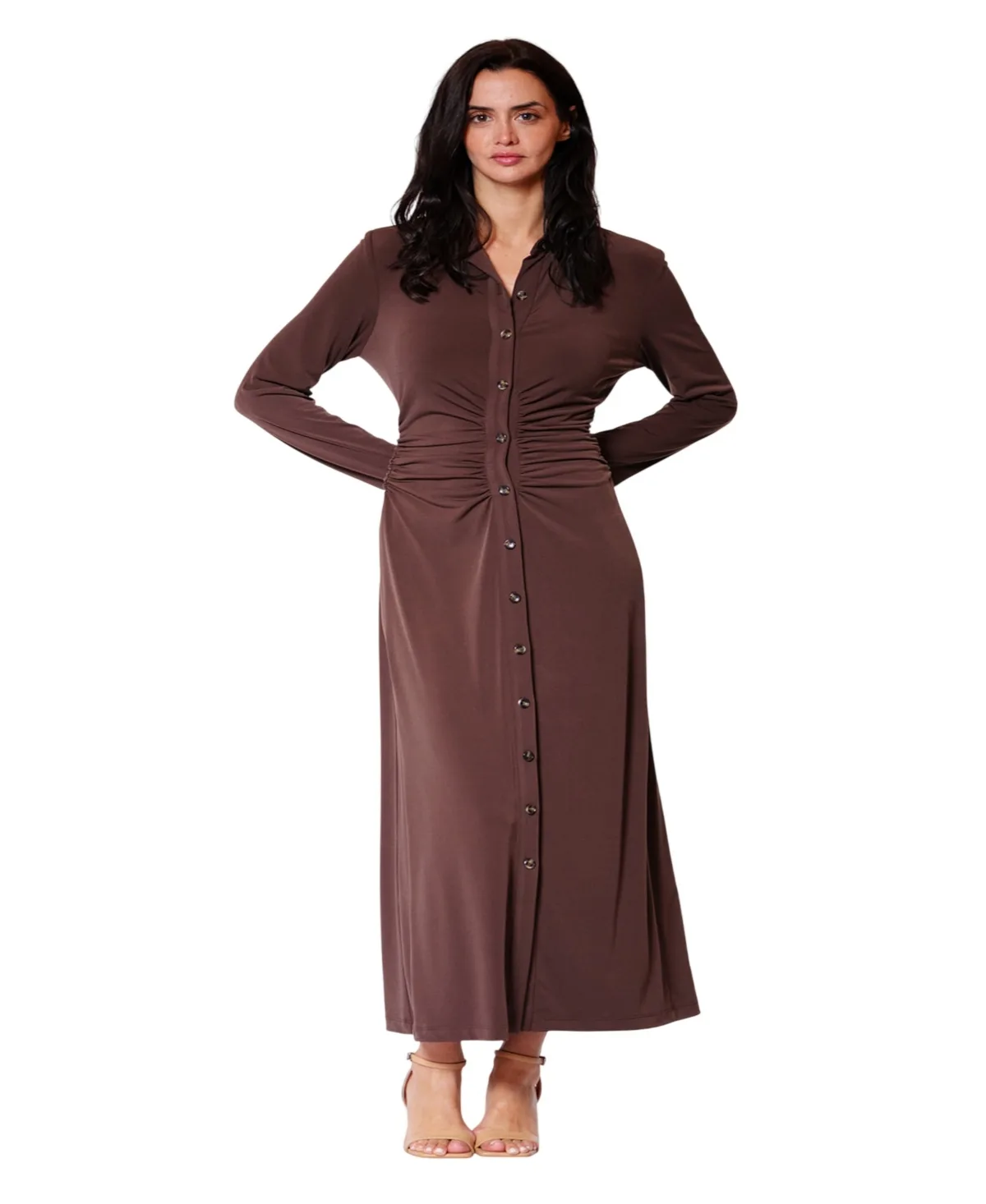 Julia Jordan Long-Sleeve Collared Midi Dress by Jordan