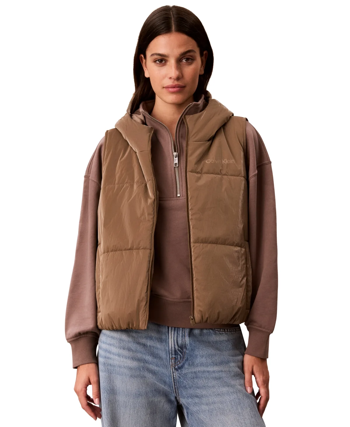 Icon Sport Shine Puffer Hooded Vest by Calvin Klein