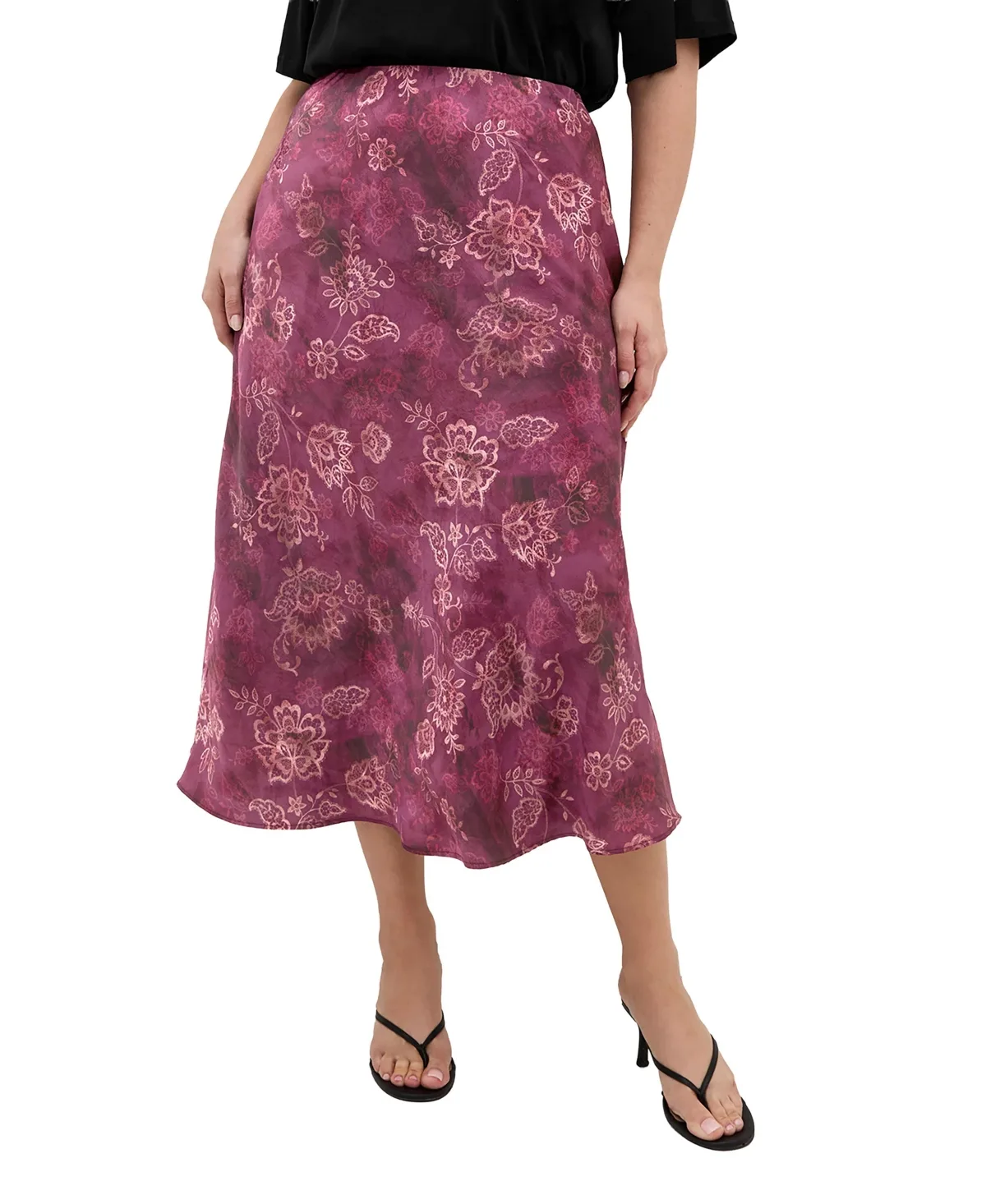 Miranda Lace-Print High-Waisted Midi Skirt by City Chic