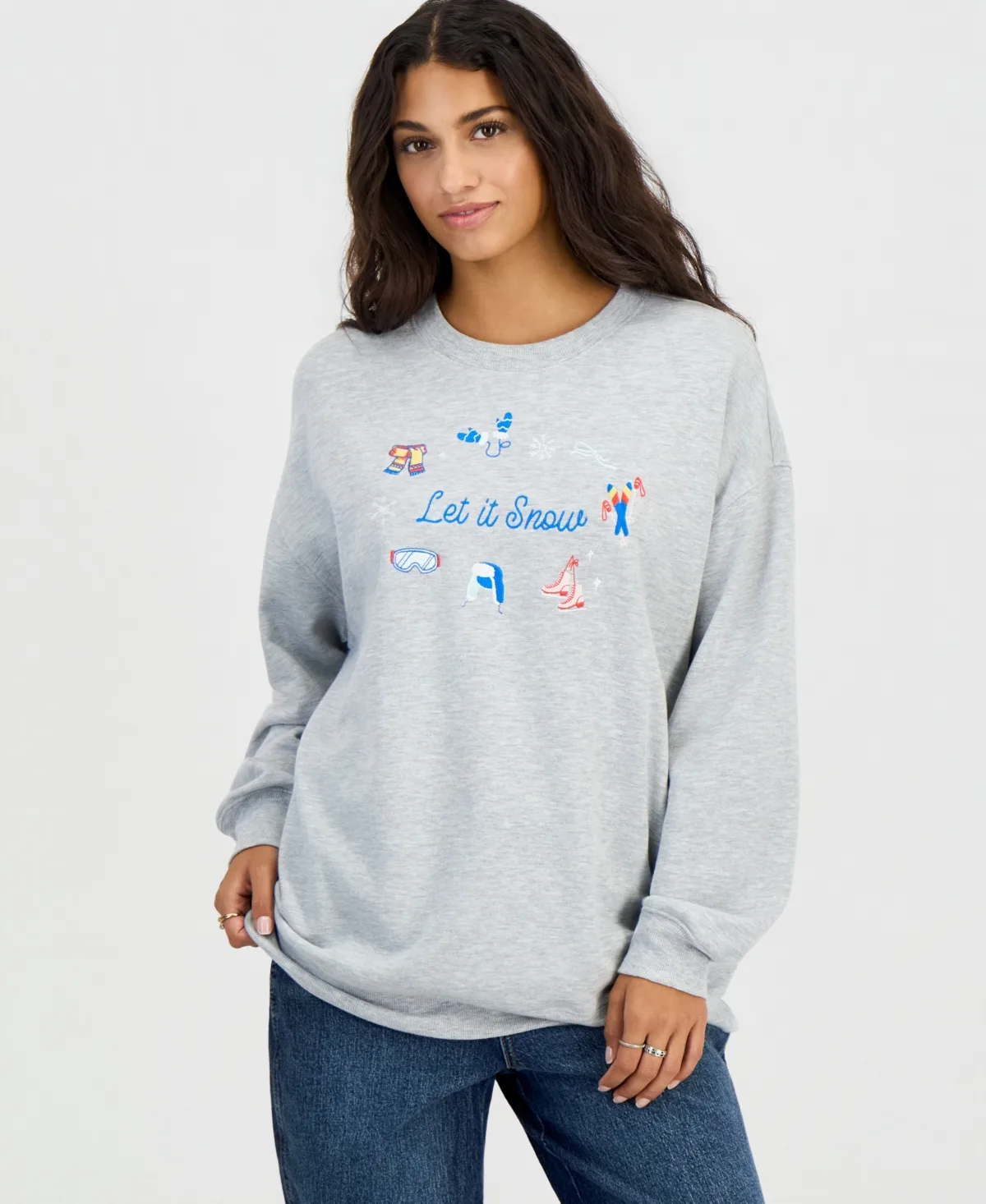 Let It Snow Cotton-Blend Fleece Crewneck Pullover Sweatshirt by Rebellious One