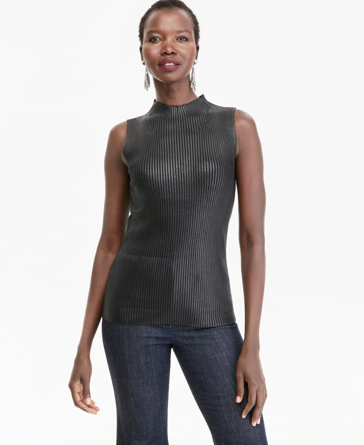 Sleeveless Mockneck Foil Tank by INC International Concepts