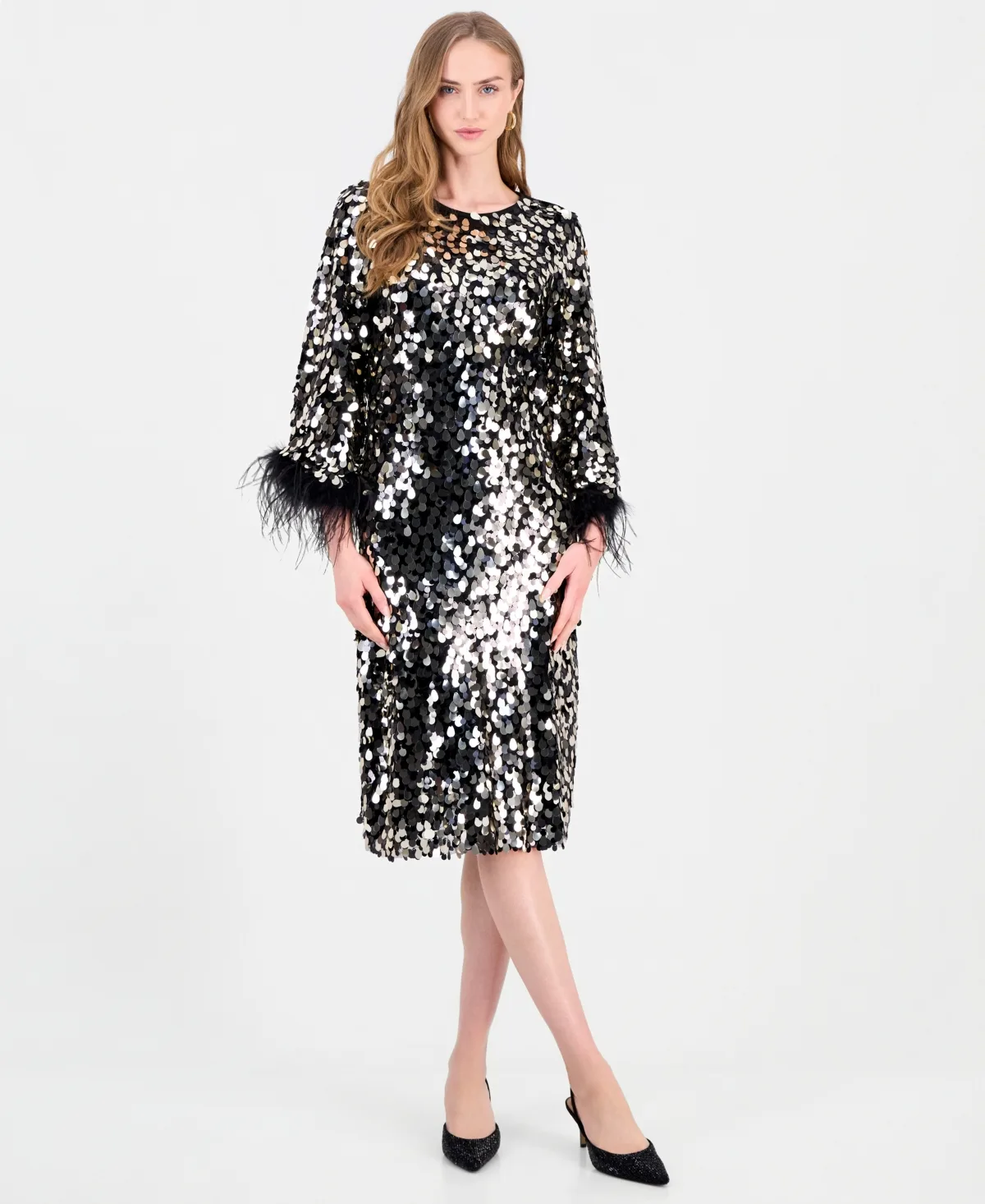 3/4-Sleeve Sequin A-Line Dress by Tahari