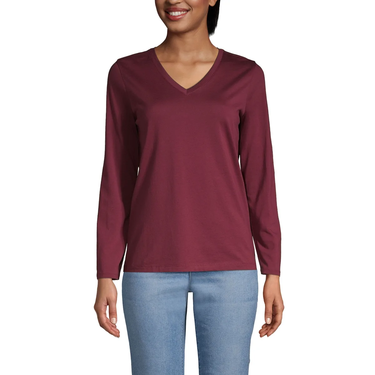 Relaxed Supima Cotton Long Sleeve V-Neck T-Shirt by Lands' End