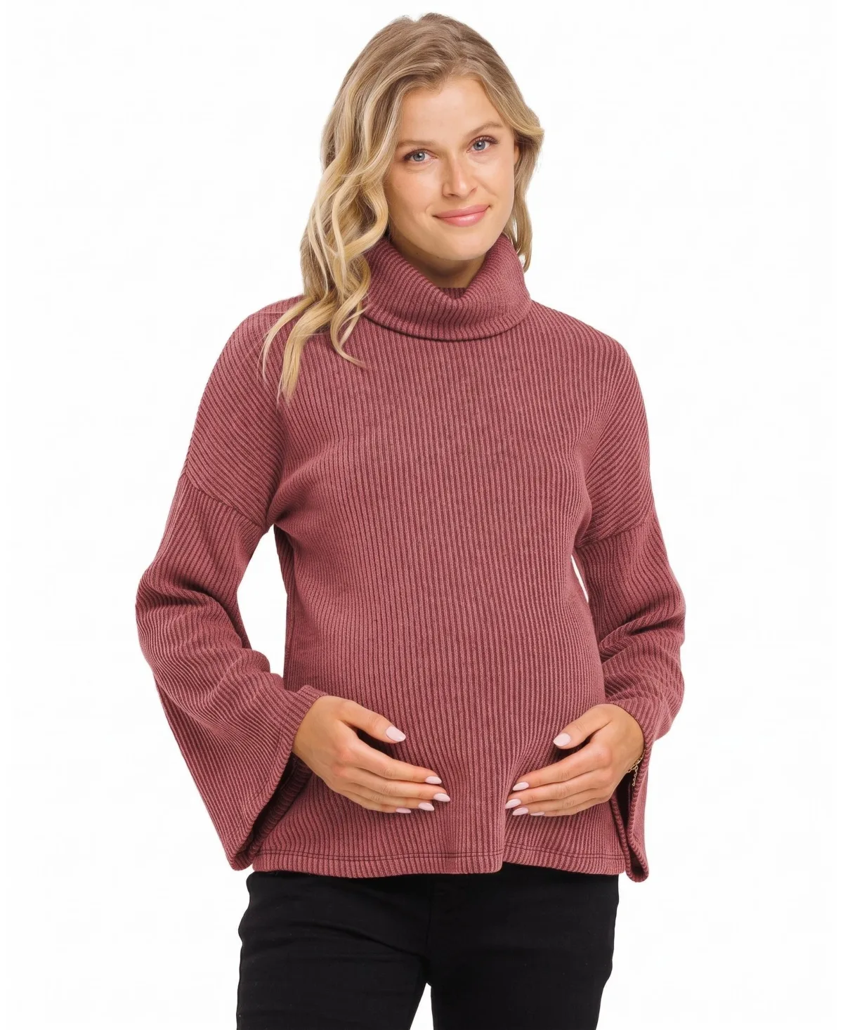 Ribbed Turtleneck Long-Sleeve Sweater by Hello Miz