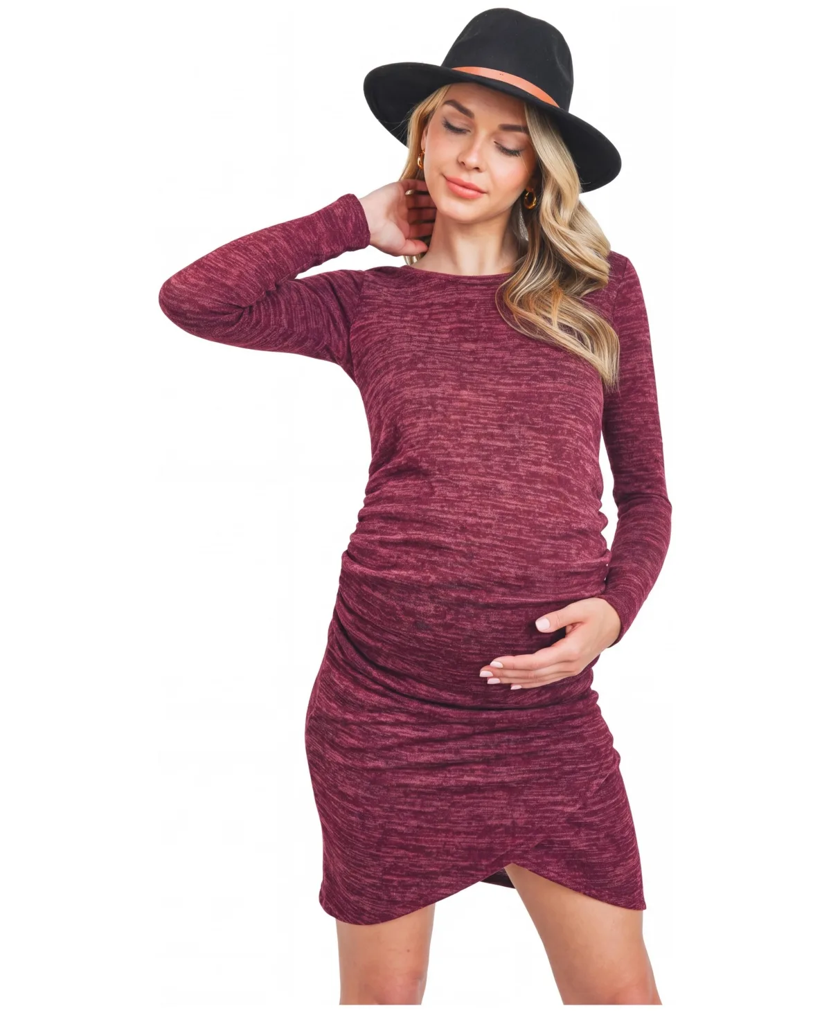 Long-Sleeve Ruched Hacci-Knit Tulip-Hem Dress by Hello Miz