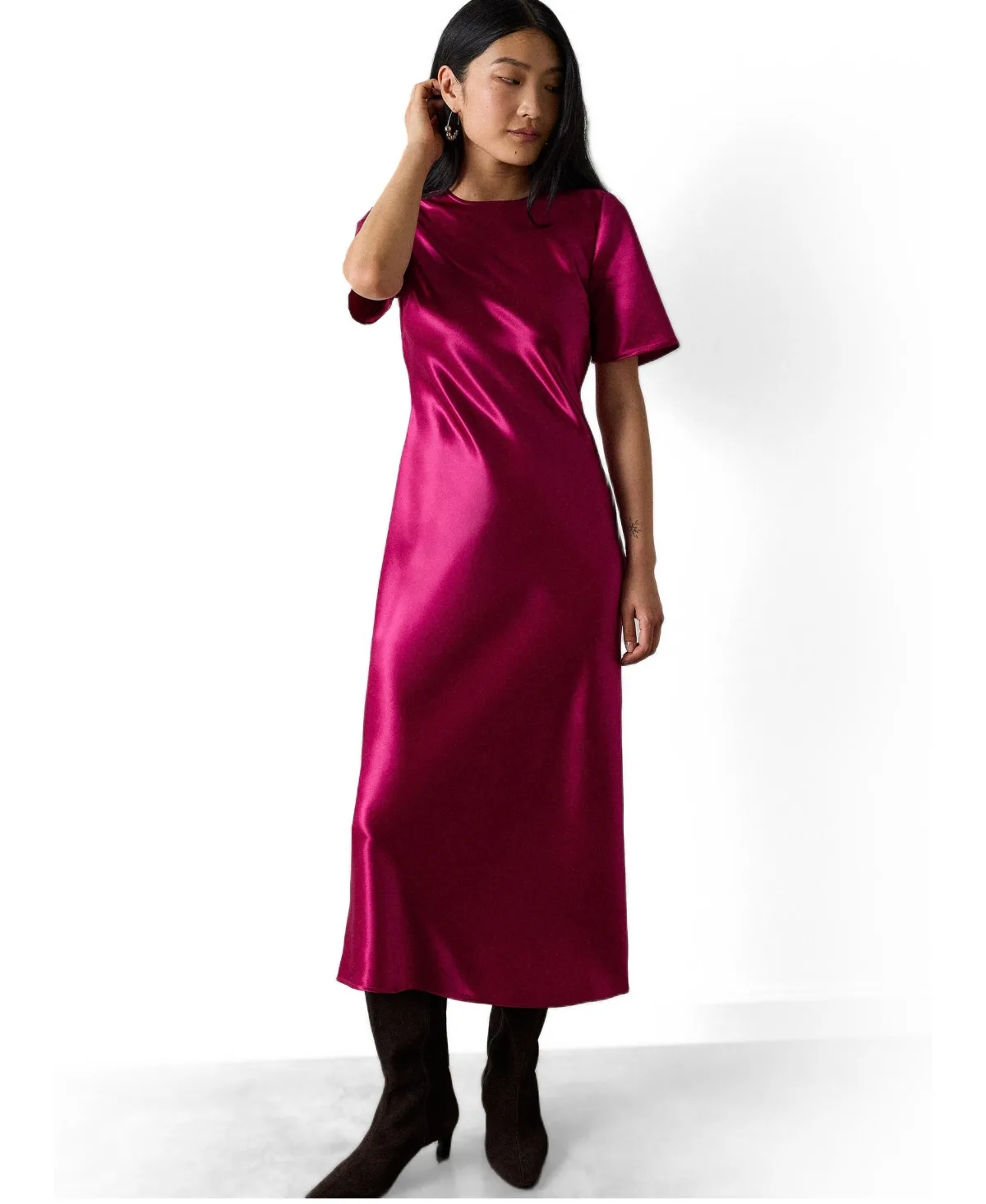 Avery Satin Short-Sleeve Midi Dress by Whistles