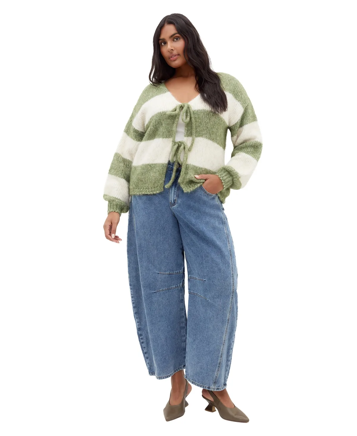 Willow Long-Sleeve V-Neck Stripe Cardigan by City Chic