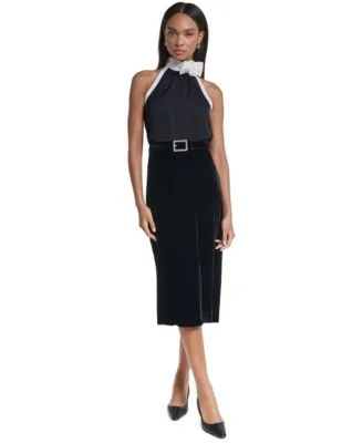 Paris Halter Colorblock Blouse High Waisted Pencil Velvet Midi Skirt by Karl Lagerfeld