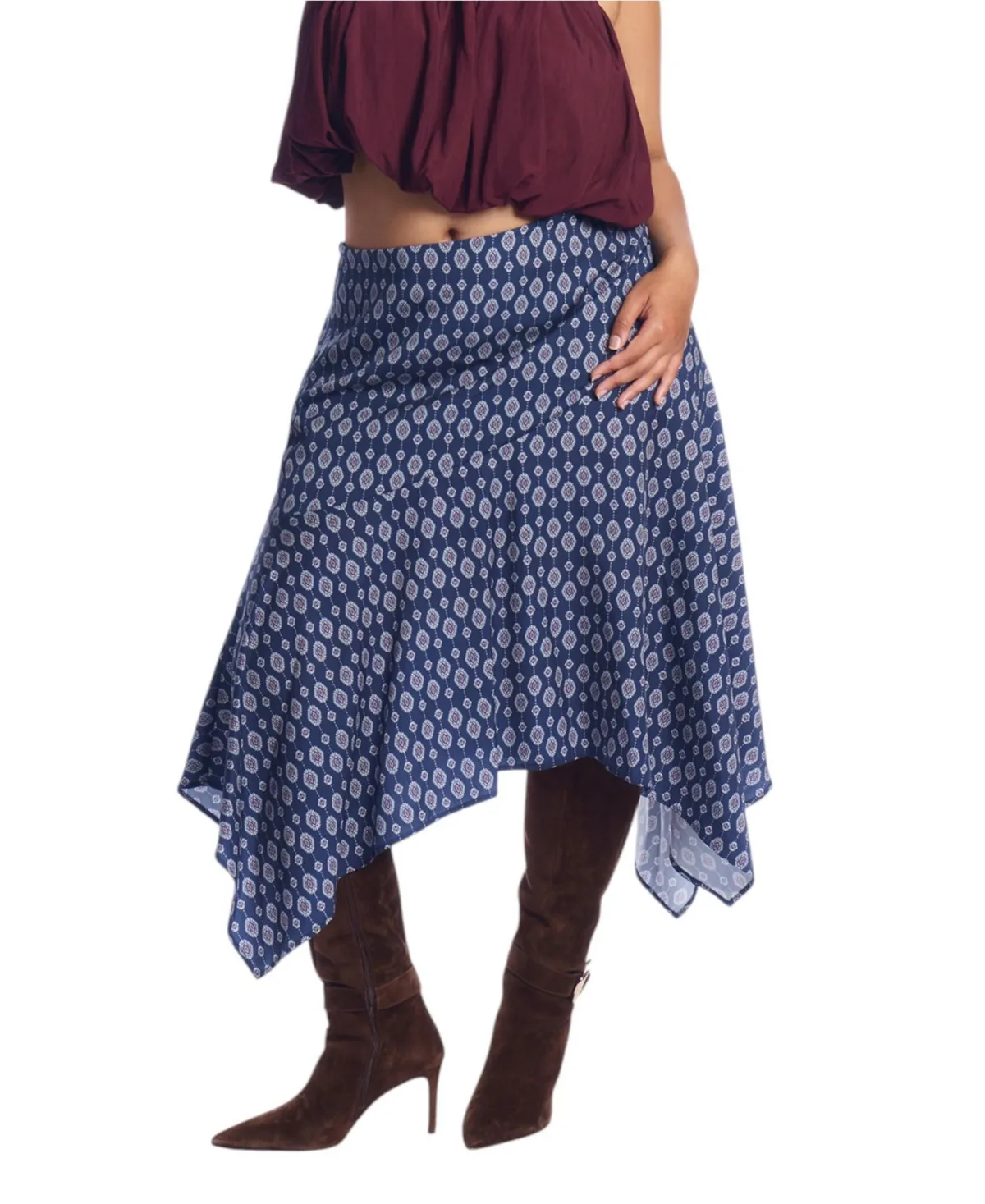 Asymmetric Printed Tencel Midi Skirt by June & Vie