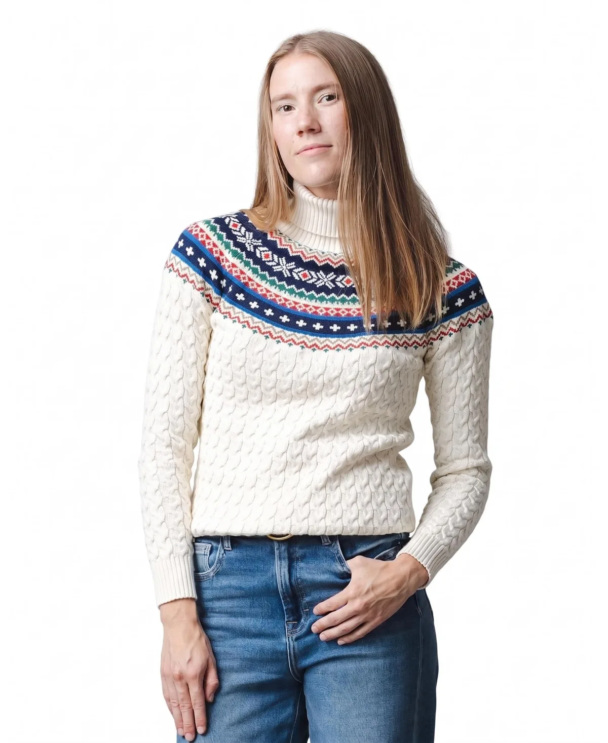 Cable-Knit Fair Isle Turtleneck Sweater by Hope & Henry