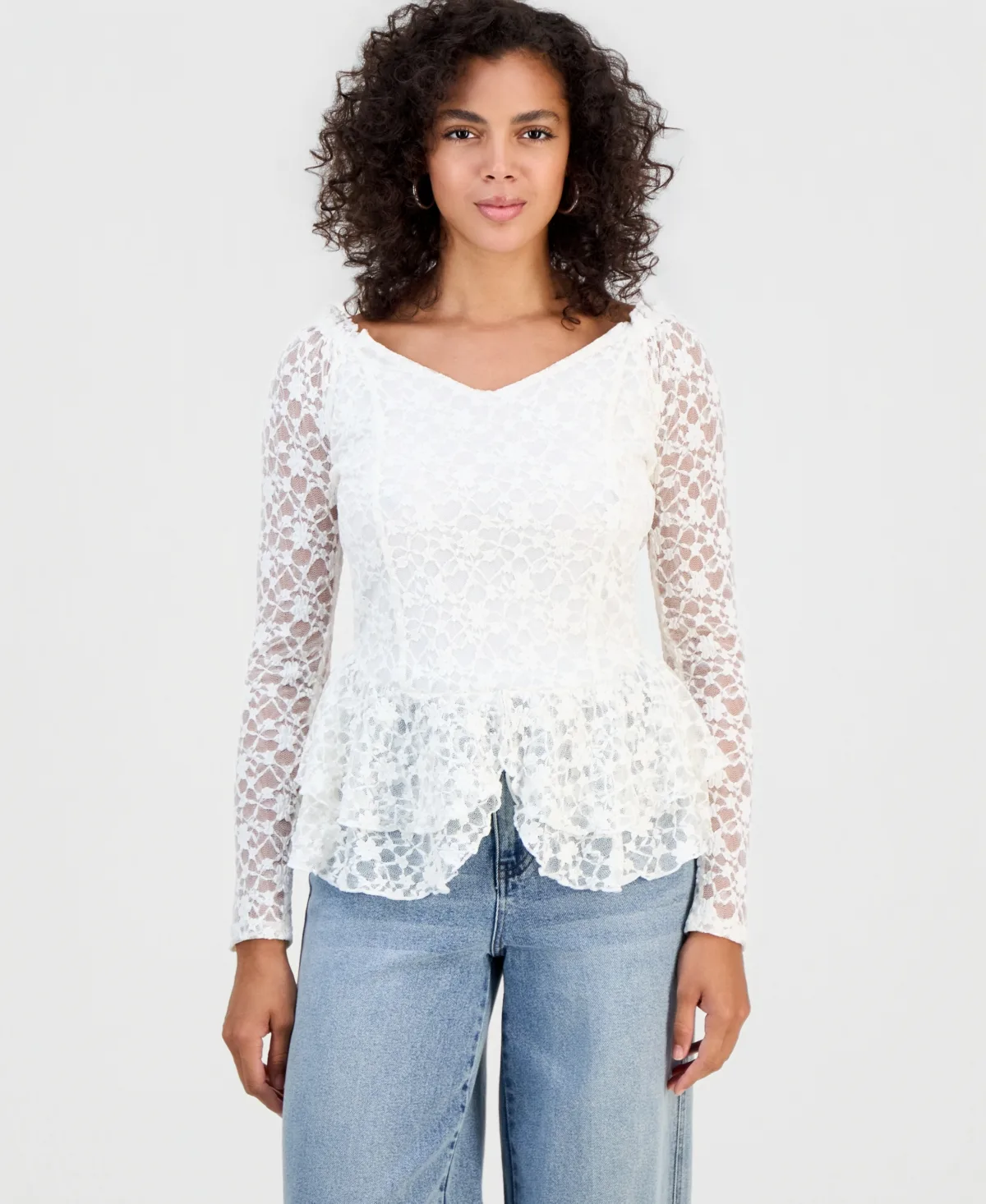 Lace Peplum Long-Sleeve Top by And Now This