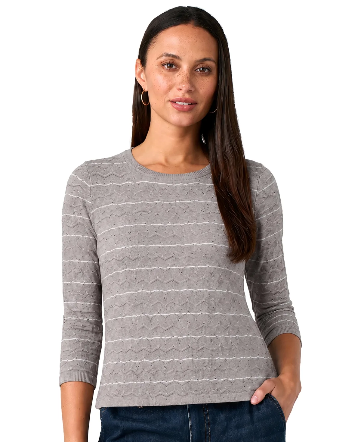 3/4-Sleeve Crewneck Knit Top by Liverpool Los Angeles