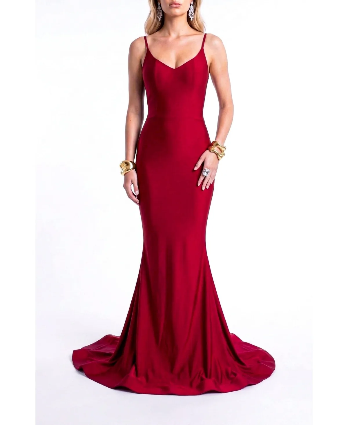 Open Back Pleated Sweetheart Mermaid Gown