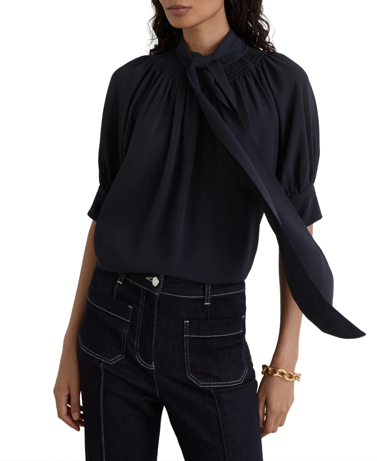 Lerina Tie-Neck Short-Sleeve Blouse