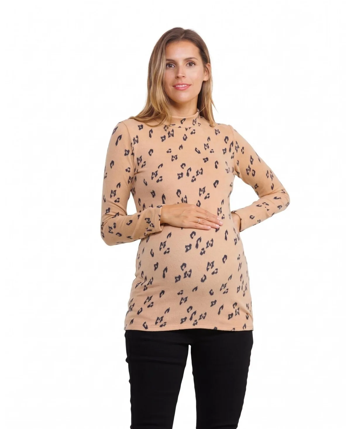 Leopard Sweater Knit Mock Neck Top by Hello Miz